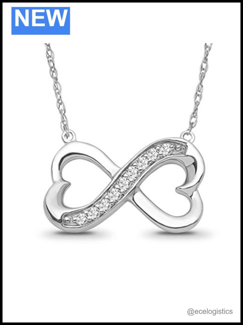 925 Sterling Silver Diamond Double Heart Infinity Pendant Necklace 18"